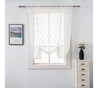 LUOFDCLDDD Curtain,Blind Voile Net Curtain Sheer Embroidery Short Tie up Window Curtain for Kitchen Living Room Bedroom 1 Panel/White/117Cm * 160Cm/46"*63"