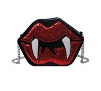 LUOFENG Crossbody Handbag,Funny Vampire Tooth Lip Shape Shoulder Bag Gothic Crossbody Bag with Chain Halloween PU Leather Sequined Purse for Women