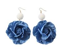 LUOFENG Flowers Earrings,Handmade Camellia Floral Earrings Blue Flower Earrings Stylish Denims Flowers Drop Earwear Jewelry Ornament for Women