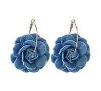 LUOFENG Flowers Earrings,Handmade Camellia Floral Earrings Blue Flower Earrings Stylish Denims Flowers Drop Earwear Jewelry Ornament for Women
