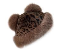 LUOFENG Oversized Bear Hat with Ear Leopard Print Skiing Hat Furry Hood Cartoon Photo Props Outdoor Head Wrap Hat for Halloween