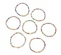 LUOFENG Pack Of 7 Colorful Beaded Stretch Bracelet Set For Women Adjustable Elastic Jewelry