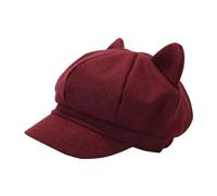 LUOFENG Party hat,Newsboys Beret Hat for Women Breathable Woolen Cabbie Hat Y2K Cool Girl Cat Ear Octagonal Cap Subculture Headwear Claret