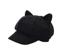 LUOFENG Party hat,Newsboys Beret Hat for Women Breathable Woolen Cabbie Hat Y2K Cool Girl Cat Ear Octagonal Cap Subculture Headwear Black