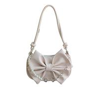 LUOFENG Shoulder Bags,Womens PU Leather Shoulder Bag Fashion Pearl Chain Handbag Female Bowknot Underarm Bag Ladies Solid Color Bag Purse