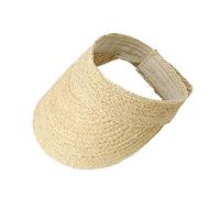 LUOFENG Sun Hat,Ladies Summer Handmade Woven Raffia Straw for Sun Visor Hat Empty Top Wide Brim Beige