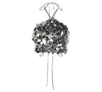 LUOFENG Women Camisole,Womens Tie Backless Camisole Silver Sequins Sleeveless Crop Top Bandeau Vest Clubwear