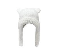 LUOFENG Women's Bear Ear Trapper Hat, Plush, White, Medium (OSFM 56-60cm/22.05-23.62in), Winter, Animal Theme, Fitted, Daily Wear, Outdoor Activities, Parties