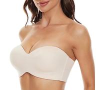 luohaibell Women's Non Slip Strapless Push Up Plus Size Seamless Lightweight Lingerie In-Visible Padded Headband Comfortable Bra, beige, 28D