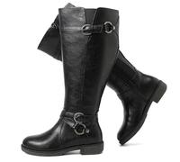 Luoika Women's Extra Wide Calf Knee High Boots, Wide Width Boots Low Heel Side Zipper Plus Size Tall Boots., Black 707, 7 X-wide