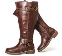 Luoika Women's Extra Wide Calf Knee High Boots, Wide Width Knee-High Boots Low Heel Side Zipper Winter Fall Boots., Brown 707, 8.5 X-Wide