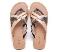 Luoika Women's Wide Width Flat Sandals, Flip Flop Slides Sandal Casual Strapy Sandal Slip on Summer Beach Shoes for Women., Blakc Gold 102, 9.5 X-Wide