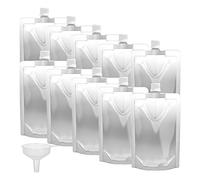 Luojuny 10 Pcs Liquid Pouch Food Grade Leak Proof with Screw Cap Spout Concealable Fluid Bags with Funnel Plastic Travel Flasks for Travel, Outdoor Sports, Concerts, Events 200ML