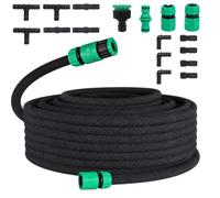 Luojuny 50m Drip Irrigation Hose, Porous Soaker Pipe for Gardens | Recycled rubber, porous water saving design, fits home garden irrigation, standard faucet compatible Black