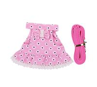 Luojuny Lace Bowknot Pet Dress, Bunny Dress Rabbit Clothes with Flower, Adjustable Hamster Small Pet Harness Dress Leash for Small Pet Ferret Guinea Pig Squirrel Outdoor Travel Pink M