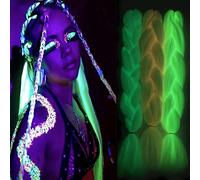 Luojuny Luminous Braid, Realistic Braids Hair Fluorescent Light in Darkness, Braiding Hair, Role-playing Glowing Synthetic Jumbo Dirty Braid Wig for Crochet Box Braids Twist Braiding Hair White