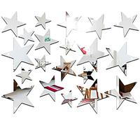 Luokeily 20pcs Wall Stickers, Star Mirror Stickers Wall Art, 3D Acrylic Stars Mirrored Decals DIY Room Home Decoration Wallpaper silver