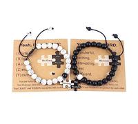 LUOKIFUR Beads Couples Bracelet HisCrazy and Her Freaky Pairing Bracelet Anniversary Boyfriend, Girlfriend, Graduation Gift (black-white)