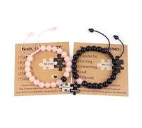 LUOKIFUR Beads Couples Bracelet HisCrazy and Her Freaky Pairing Bracelet Anniversary Boyfriend, Girlfriend, Graduation Gift (black-pink)