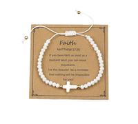 LUOKIFUR Christian Gifts for Women Cross Bracelet Natural Stone Bracelets, Religious Gifts for Daughter Granddaughter Sister Friend Niece (White)