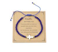 LUOKIFUR Christian Gifts for Women Cross Bracelet Natural Stone Bracelets, Religious Gifts for Daughter Granddaughter Sister Friend Niece (Blue)