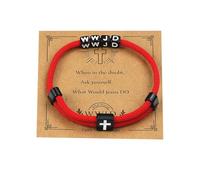 LUOKIFUR Cross Bracelet Couple Bracelet Baptism Gift Christian Catholic Religious Inspirational Gift for Her (Red)