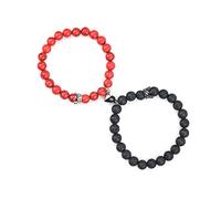 LUOKIFUR Crown Love Heart Magnetic Bead Bracelets Mutual Attraction heart Bell Bracelets Couple Gifts for Boyfriend Girlfriend His Hers Women Men Friendship (Black-Red)