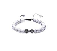 LUOKIFUR Dumbbell Beads Men's Bracelet Inspirational Fitness Charm Adjustable Men's and Women's Bracelet Sports Fitness Personal Trainer Gift(white beads)