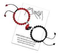 LUOKIFUR Heart Magnetic Bracelet for Couples Adjustable bead Magnetic Bracelet Women Matt Stone Bracelets for Girlfriend Boyfriend Lovers Gift (Black-Red)