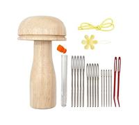 luolety Darning Mushroom, Wooden Sewing Tool Embroidery Kit with Sewing Needles Blunt Aluminum Bent Tip Tapestry Needles Thread Set Mending Repair Embroidery Supplies Kit