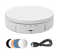 luolety Electric Rotating Turntable for Photography, 360 Degree 10KG Load Motorized Rotating Stand Display for Live Video with 5 Backgrounds for Display Jewelry, Watch (White)