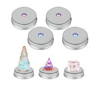 luolety LED Display Base, Round Colorful LED Light Dispaly Base with Mirror Top, Art Figurine Crystal Display Base Stand for Crystal Glass Ball Art Decors, 3 AAA Batteries Powered (4PCS,Silver)