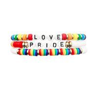 Luolinice 3Pcs Rainbow Pride Bracelet for Women Clay Beaded Stretch Bracelets Gay Men Lesbian Women Queer Gifts Accessories Fashion Jewelry, Zinc, no gemstone