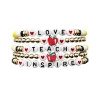 Luolinice 5 Pcs Teacher Bracelet Teachers'Day Gift for Teacher Mixed Color Bracelet for Women Teach Inspire Back to School Jewelry Christmas Gift for Family, A, Polymer Clay, no gemstone