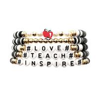 Luolinice 5 Pcs Teacher Bracelet Teachers'Day Gift for Teacher Mixed Color Bracelet for Women Teach Inspire Back to School Jewelry Christmas Gift for Family, B, no gemstone
