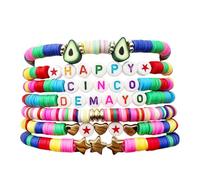 Luolinice 7Pieces Cinco De Mayo Bracelets Stackable Mexican Fiesta Bracelets Colorful Stretch Bracelets for Women Mexican Accessories, L, Acrylic, no gemstone