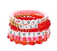 Luolinice Valentine's day Bracelets for Women Love Heart Bracelets Polymer Clay Stretch Bracelet Boho Summer Beach Jewelry, L, Acrylic, no gemstone