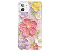luolnh Compatible with iPhone 12/12 Pro Case Colorful Retro Oil Painting Printed Flower Glitter Glossy Cute Protective TPU Silicone Cover Phone Case for Girls Women(Pink Yellow)