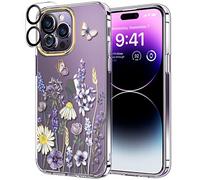 luolnh Compatible with iPhone 14 Pro Case with Flowers,for Girly Women,Shockproof Clear Floral Pattern Hard Back Cover for iPhone 14 Pro 6.1 inch 2022 -Blue Purple wildflower
