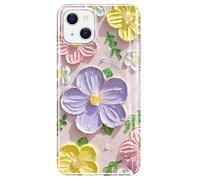 luolnh Compatible with iPhone 15 Case Colorful Retro Oil Painting Printed Flower Glitter Glossy Cute Protective TPU Silicone Cover Phone Case for Girls Women(Purple Yellow)
