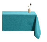 LUOLUO Rectangular Tablecloth Waterproof Thick Faux Linen Wrinkle Resistant Table Cover for Dining Kitchen Home Restaurant (Lake Blue, 145 x 215cm)