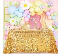 LuoluoHouse Gold Tablecloth Sequin Table Cloth: 50x106 Inch Big Payette Sequin Fabric RectangleTablecloth for Birthday Party Bridal Baby Shower Decoration