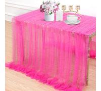 LuoluoHouse Hot Pink Pearl Table Cloth: Wedding Table Runner Decor 10ft Tulle Fabric for Party Bridal Shower Wedding Arch Veil Lace Table Runner Decorations 60x120 Inch