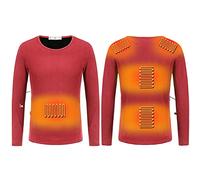 luoluoluo 2026 Electric Heated Thermal Tops for Men Underwear Winter USB Charging Heated Body Warmer Long Sleeve T Shirts Sweatshirt Washable Base Layer Heating Blouse Insulated Compression Tops Wine