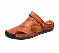 luoluoluo 2026 Upgrade Mens Slide Sandal Summer Beach Slippers Closed-Toe Shoes Casual Mules Leather Sliders Trekking Hiking Outdoor Sandals Sports Sandals Lightweight Garden Sandals Breathable