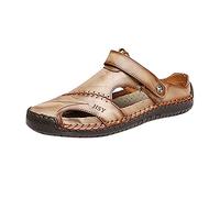 luoluoluo 2026 Upgrade Mens Slide Sandal Summer Beach Slippers Closed-Toe Shoes Casual Mules Leather Sliders Trekking Hiking Outdoor Sandals Sports Sandals Lightweight Garden Sandals Breathable
