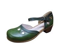 luoluoluo 2026 Upgrade Women's Mid Block Heel Mary Jane Ankle Strap Court Shoes - Color Block Chunky Platform Sandals - Comfort Pumps Low Heeled Strappy Slip-On Princess Shoes in Green