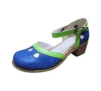 luoluoluo 2026 Upgrade Women's Mid Block Heels Mary Jane Ankle Strap Court Shoes Color Block Chunky Platform Sandals Ladies Comfort Pumps Low Heeled Strappy Slip On Princess Shoes Blue