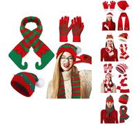luoluoluo 3PCS Womens Christmas Scarf Set UK Clearance, Ladies Knitted Beanie Hat and Gloves Set, Xmas Santa Claus Hat Plaid Neckerchief Neck Wrap Shawl Knitting Scarves for Outdoors Camping Cycling
