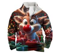 luoluoluo Christmas Jumpers for Men Funny Reindeer Sweatshirt 3D Printed Sweater Fleece Lined Pullover 1/4 Zip Xmas Jumper Long Sleeve Sweaters Casual Loose Sweatshirts Ugly Tops Outwear for Party